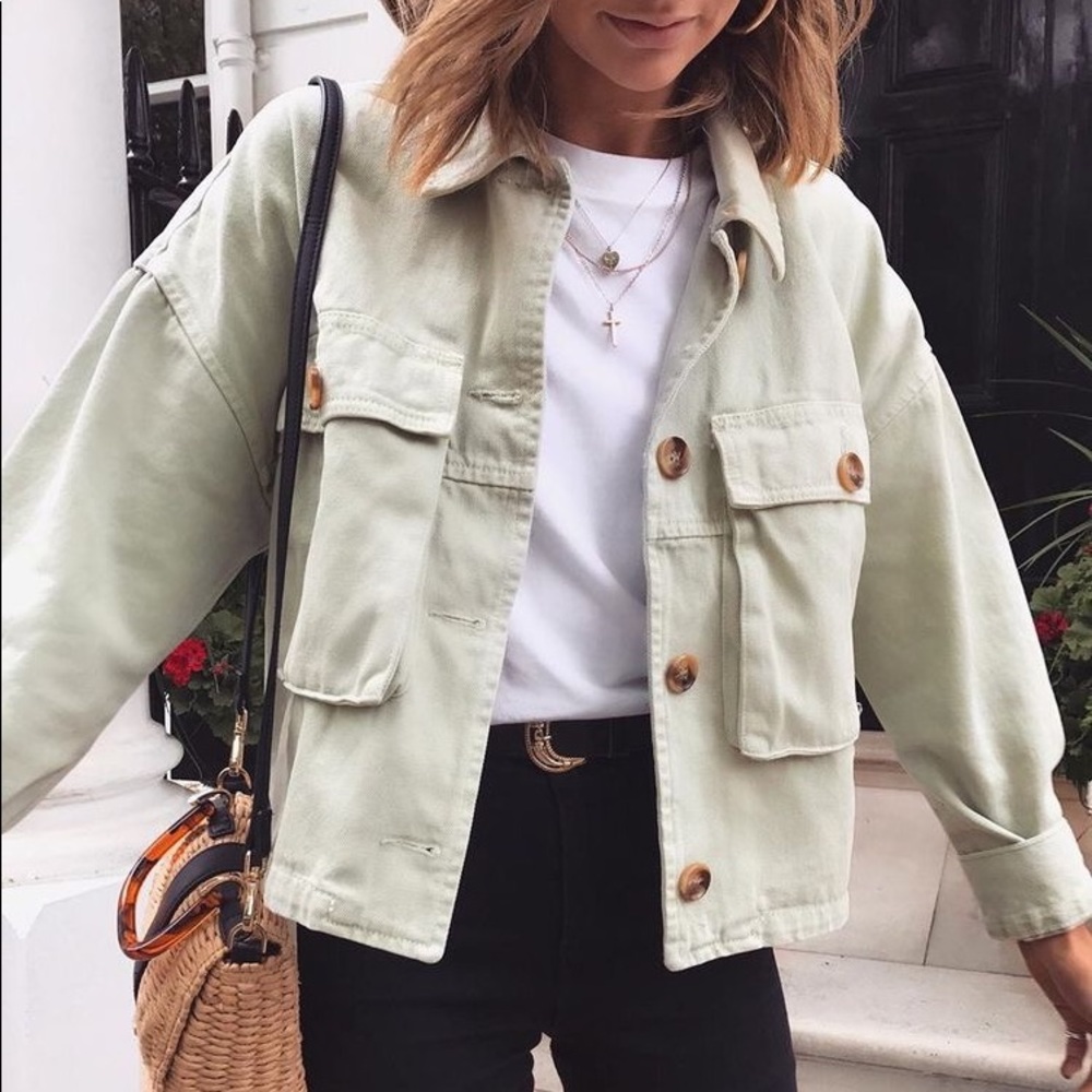 NWOT Zara Pastel Green Denim Overshirt | Sz XS